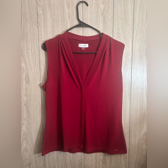 Calvin Klein Tops - Calvin Klein Deep Red V-Neck Blouse